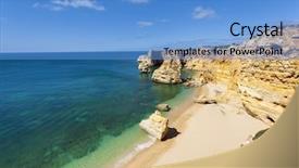  Presentation with beach - Cool new PPT theme with navy blue yellow - idyllic beach praia da marinha backdrop and a teal colored foreground