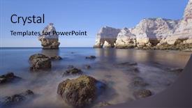  Presentation with beach - PPT theme featuring navy blue yellow - long exposure at marinha beach background and a light blue colored foreground