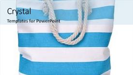  Presentation with beach bag - Amazing PPT layouts having blue striped beach bag isolated backdrop and a light blue colored foreground