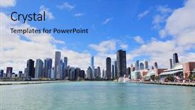  Presentation with navy blue - Colorful slide deck enhanced with navy color - chicago city downtown urban skyline backdrop and a light blue colored foreground