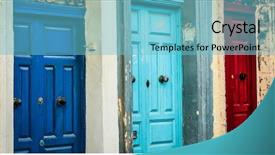  Presentation with doors to heaven - PPT layouts having three doors of different color background and a teal colored foreground