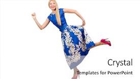  Presentation with white and navy blue - Colorful PPT theme enhanced with navy flowers - woman in long blue folral backdrop and a  colored foreground