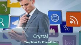  Presentation with using digital tablet - Theme with navy leadership - digital composite image of businessman background and a ocean colored foreground