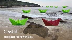  Presentation with boats - Colorful PPT theme enhanced with navy leadership - green paper boats with one backdrop and a violet colored foreground