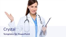  Presentation with doctor asian - Theme enhanced with navy medical - asian female doctor open palm background and a sky blue colored foreground