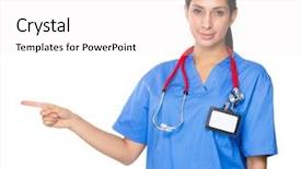  Presentation with 7 point bullet list - Presentation theme with navy medical - doctor finger point aside background and a white colored foreground