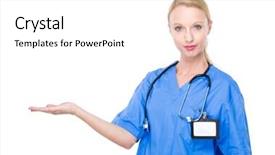  Presentation with female journalist at press conference - Theme with portrait of a beautiful long-haired female artist at work at her canvas in a studio background and a gray colored foreground