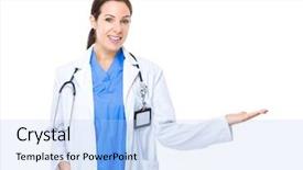  Presentation with medical robot hand and doctor - Beautiful presentation theme featuring navy medical - female doctor show with open backdrop and a light blue colored foreground