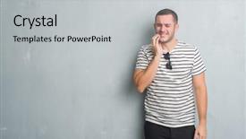  Presentation with young grey maine coon cat - Theme having navy medical - young caucasian man over grey background and a light gray colored foreground