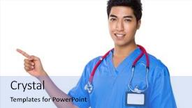  Presentation with finger point - Cool new presentation theme with navy medicine - doctor with finger point up backdrop and a light blue colored foreground