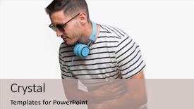  Presentation with stomach disease - Colorful PPT theme enhanced with navy medicine - handsome young man wearing headphones backdrop and a mint green colored foreground