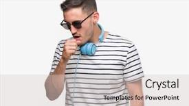  Presentation with headphones - Presentation theme with navy medicine - handsome young man wearing headphones background and a  colored foreground