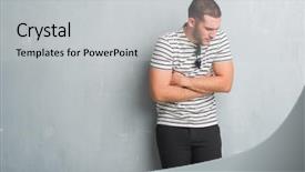  Presentation with stomach disease - Beautiful slide set featuring navy medicine - young caucasian man over grey backdrop and a  colored foreground