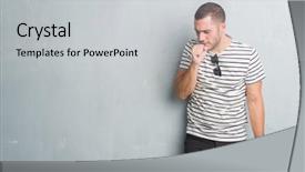  Presentation with grey - Presentation theme enhanced with navy medicine - young caucasian man over grey background and a light gray colored foreground