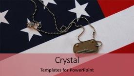  Presentation with navy - Audience pleasing theme consisting of silver navy - dog tag on american flag backdrop and a coral colored foreground