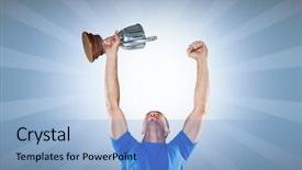  Presentation with golf player playing - Colorful presentation design enhanced with silver navy - happy rugby player holding trophy backdrop and a light blue colored foreground