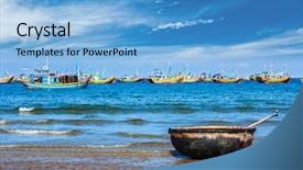  Presentation with long tailed boat fishing boat - Amazing PPT theme having ne - coracle and fishing boats backdrop and a light blue colored foreground