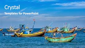  Presentation with fishing boats - Presentation design with ne - fishing boats in mui ne background and a teal colored foreground