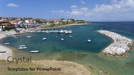  Presentation with marina - Presentation consisting of nea-fokea-greece-view background and a coral colored foreground