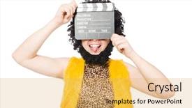  Presentation with movie - Presentation having neanderthal - cave man with movie board background and a  colored foreground