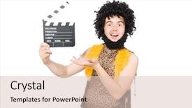  Presentation with airport boarding board - Cool new slides with neanderthal - cave man with movie board backdrop and a  colored foreground