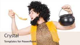  Presentation with caveman - Amazing presentation having neanderthal - funny caveman with pot isolated backdrop and a coral colored foreground