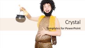  Presentation with caveman - Cool new presentation with neanderthal - funny caveman with pot isolated backdrop and a  colored foreground