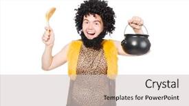  Presentation with caveman - Theme with neanderthal - funny caveman with pot isolated background and a light gray colored foreground
