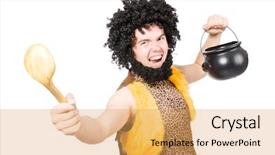  Presentation with caveman - Presentation theme having neanderthal - funny caveman with pot isolated background and a yellow colored foreground