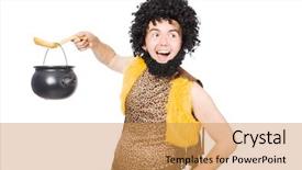  Presentation with caveman - Presentation theme having neanderthal - funny caveman with pot isolated background and a coral colored foreground