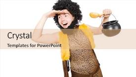  Presentation with caveman - Slides having neanderthal - funny caveman with pot isolated background and a coral colored foreground