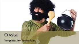  Presentation with neanderthal - Colorful presentation design enhanced with neanderthal - savage man isolated on white backdrop and a gold colored foreground