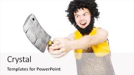  Presentation with neanderthal - Colorful slides enhanced with neanderthal - savage man isolated on white backdrop and a  colored foreground