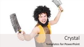  Presentation with neanderthal - Colorful theme enhanced with neanderthal - savage man isolated on white backdrop and a  colored foreground