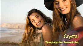  Presentation with solar car sunshade - Cool new slide set with near a beach and smilling backdrop and a tawny brown colored foreground