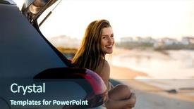  Presentation with woman car driver map - Beautiful PPT layouts featuring near a beach and smilling backdrop and a tawny brown colored foreground