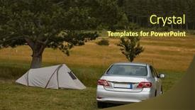  Presentation with tent - Presentation enhanced with near-a-field-while-traveling background and a tawny brown colored foreground