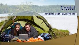  Presentation with rv camping - Amazing slides having near a forest and lake backdrop and a  colored foreground