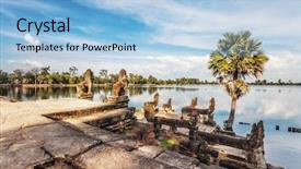  Presentation with khmer - Slide deck enhanced with near ancient buddhist khmer temple background and a light blue colored foreground