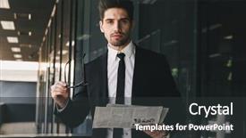  Presentation with business near shoring - Colorful slide deck enhanced with near business center holding newspaper backdrop and a  colored foreground