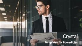  Presentation with business near shoring - Theme having near business center holding newspaper background and a  colored foreground