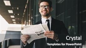  Presentation with business - Colorful PPT theme enhanced with near business center holding newspaper backdrop and a  colored foreground