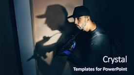  Presentation with school shooting - Presentation design with near classroom at night school background and a navy blue colored foreground