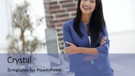  Presentation with young - PPT theme consisting of near desk in the office background and a ocean colored foreground