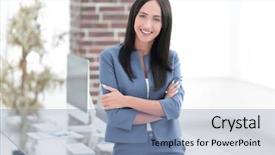  Presentation with office desk reception - Colorful slide deck enhanced with near desk in the office backdrop and a seafoam green colored foreground