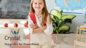  Presentation with school desk - Amazing slides having near desk with her red backdrop and a soft green colored foreground