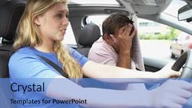  Presentation with crash - PPT theme enhanced with crash test - teenage girl taking a driving background and a teal colored foreground