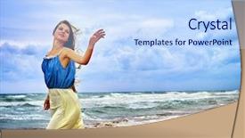  Presentation with goodbye - Presentation design with near ocean girl on uninhabited background and a sky blue colored foreground
