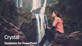  Presentation with waterfall woman - Cool new PPT theme with near ouzoud waterfall in morocco backdrop and a dark gray colored foreground