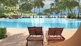  Presentation with rovinj on adriatic sea - Slide deck featuring near pool at sea resort background and a tawny brown colored foreground